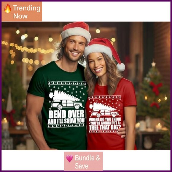 Matching Christmas Couples Pajama Sets Cotton Blend Holiday Graphic Tees - Picture 3 of 7